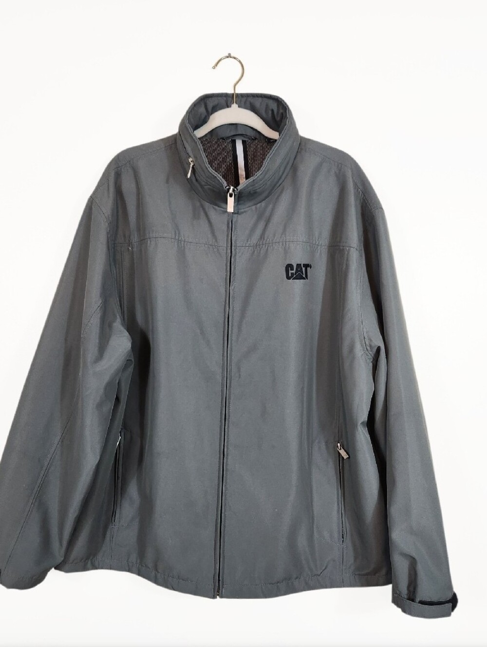 CAT Caterpillar weatherproof long hooded rain jacket utility work coat men's XXL
